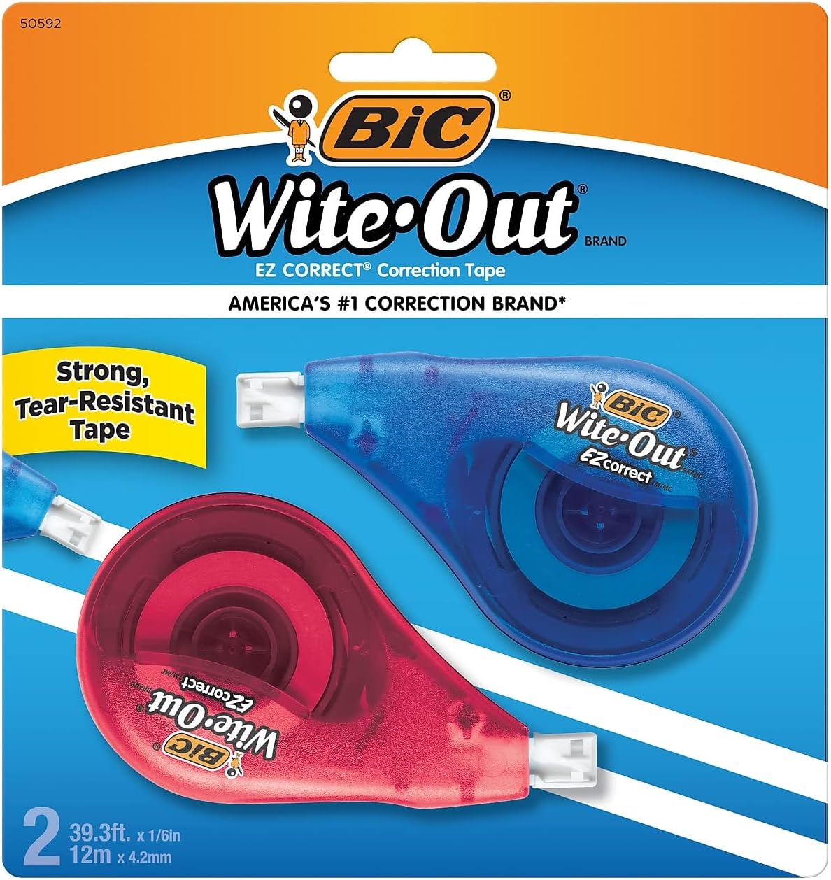 BIC EZ Correct Tape, 39.3ft, 2-Pack, Fast & Clean Correction