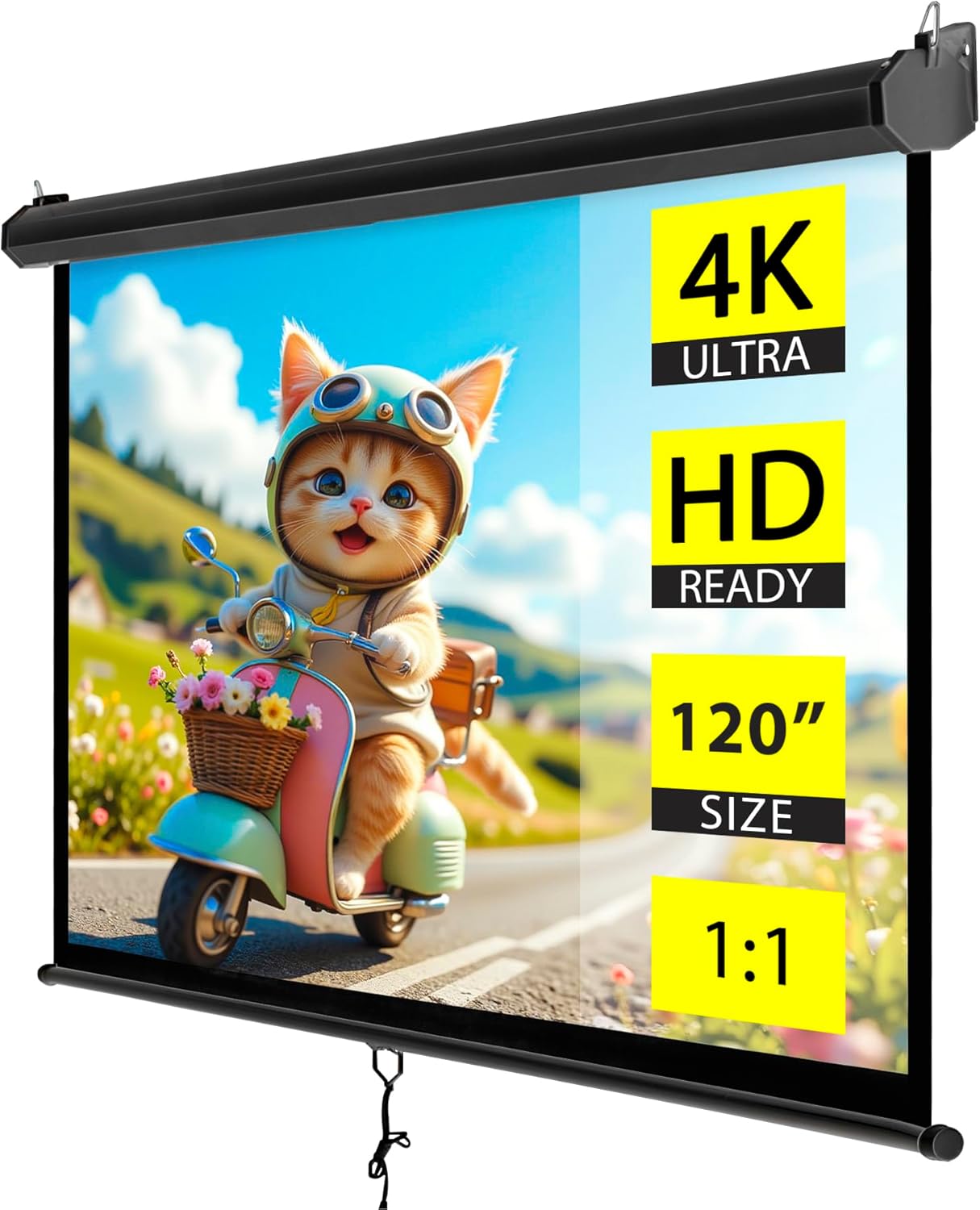 ZENY 120ft' Manual Pull Down Projector Screen for Home Theater