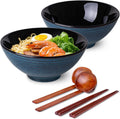 Large Ceramic Ramen Bowl Set, 40oz, Blue - Perfect for Soup & Noodles