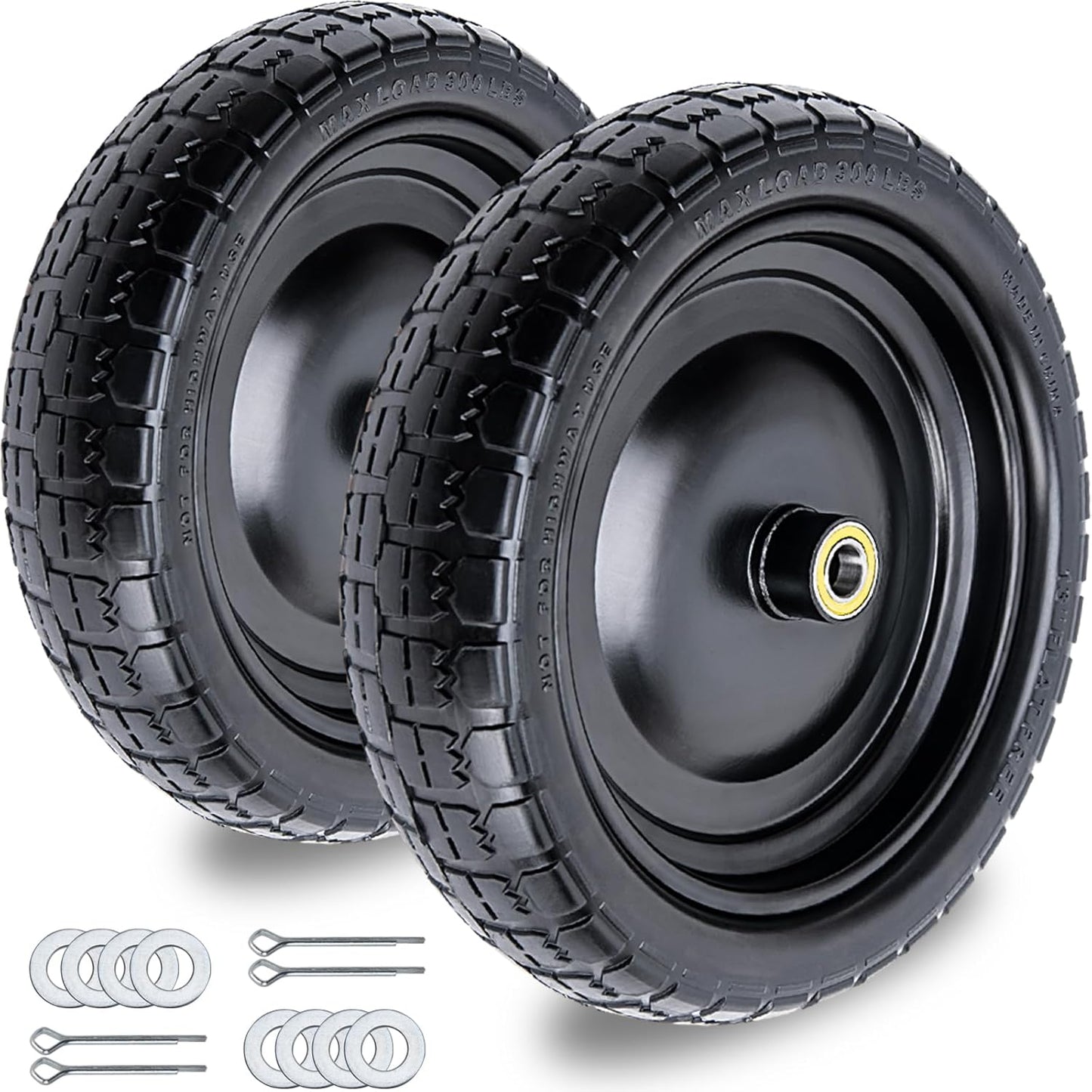 13 Flat Free Wheels for Garden Carts and Wheelbarrows - 2-Pack