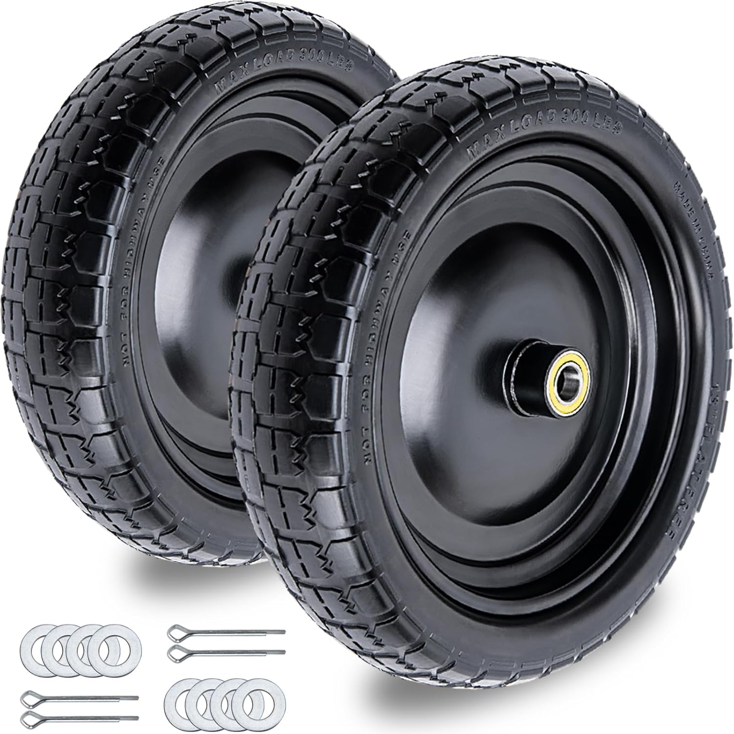 13 Flat Free Wheels for Garden Carts and Wheelbarrows - 2-Pack