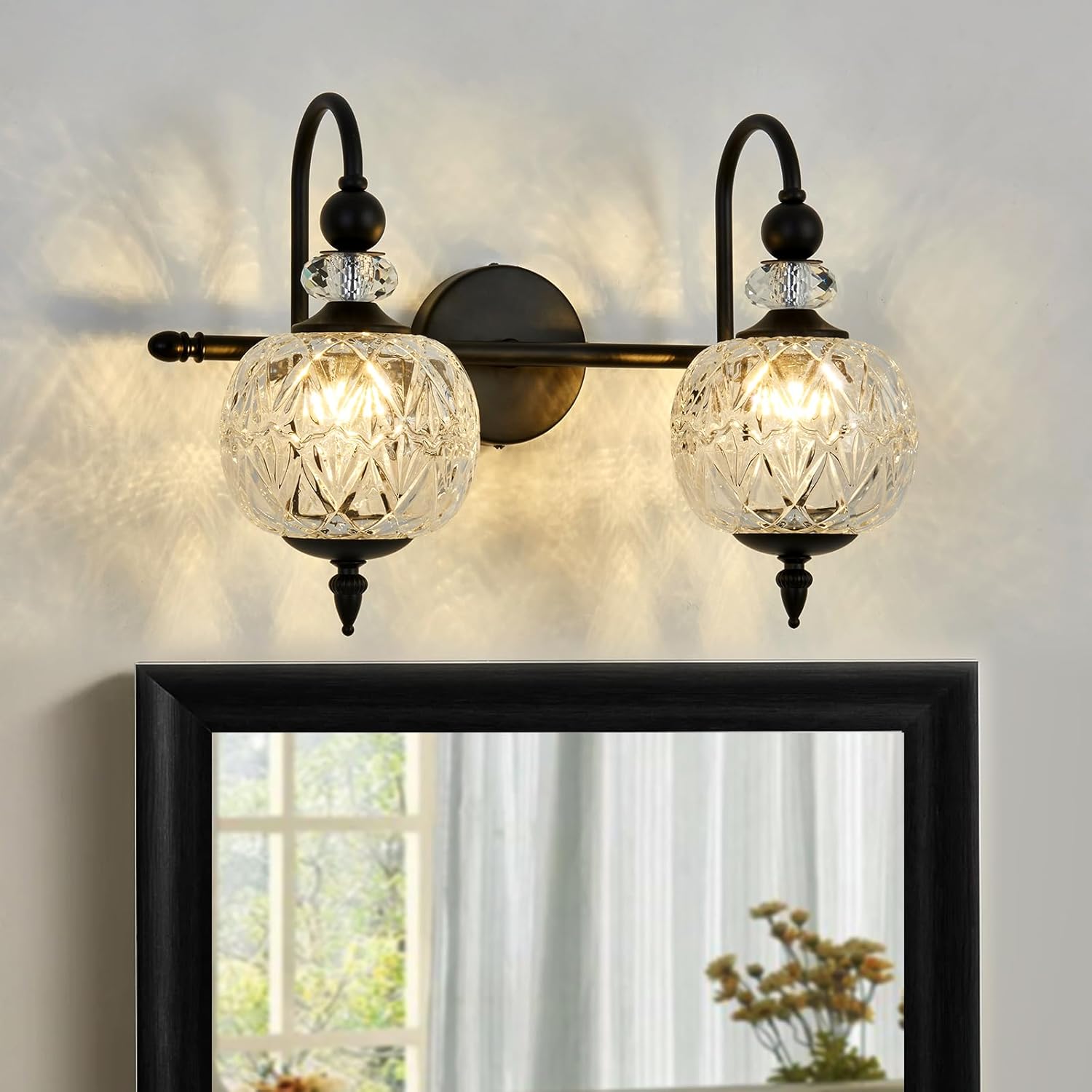 Vintage Bathroom Light Fixtures Black Vanity Light with Glass Globe