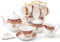 Royal Vintage Porcelain Tea Set for 6 - Elegant Red & Gold Tea Service