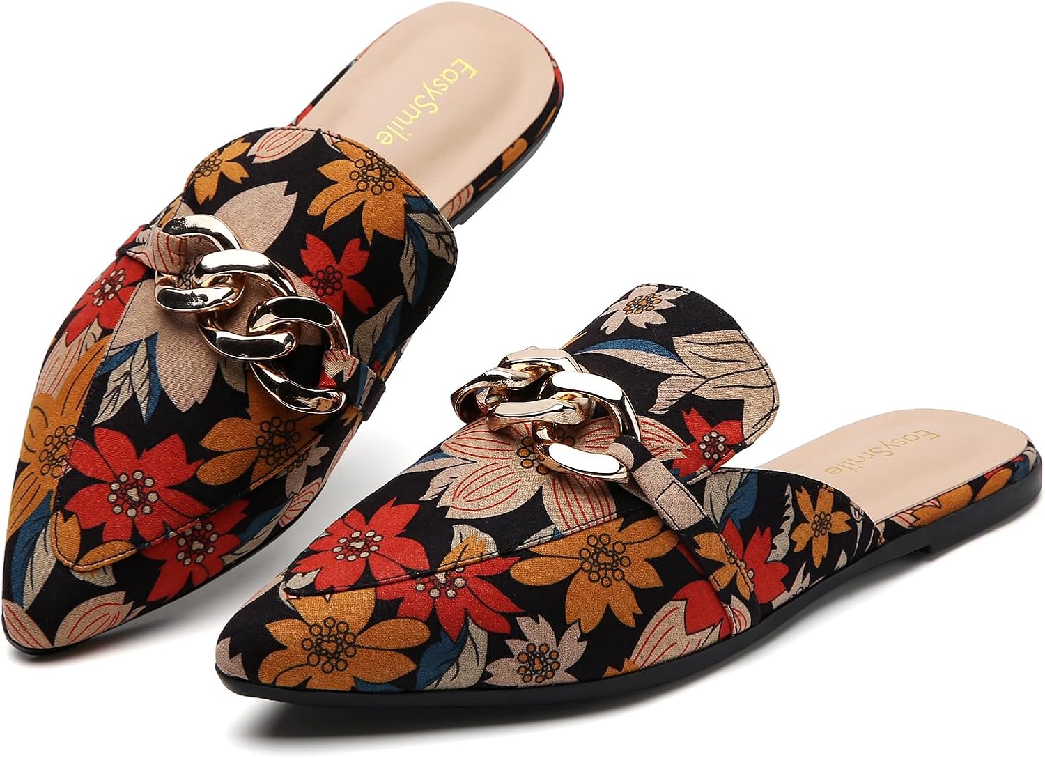 Metal Chain Decor Flat Mules for Women - Stylish Slip On Loafers