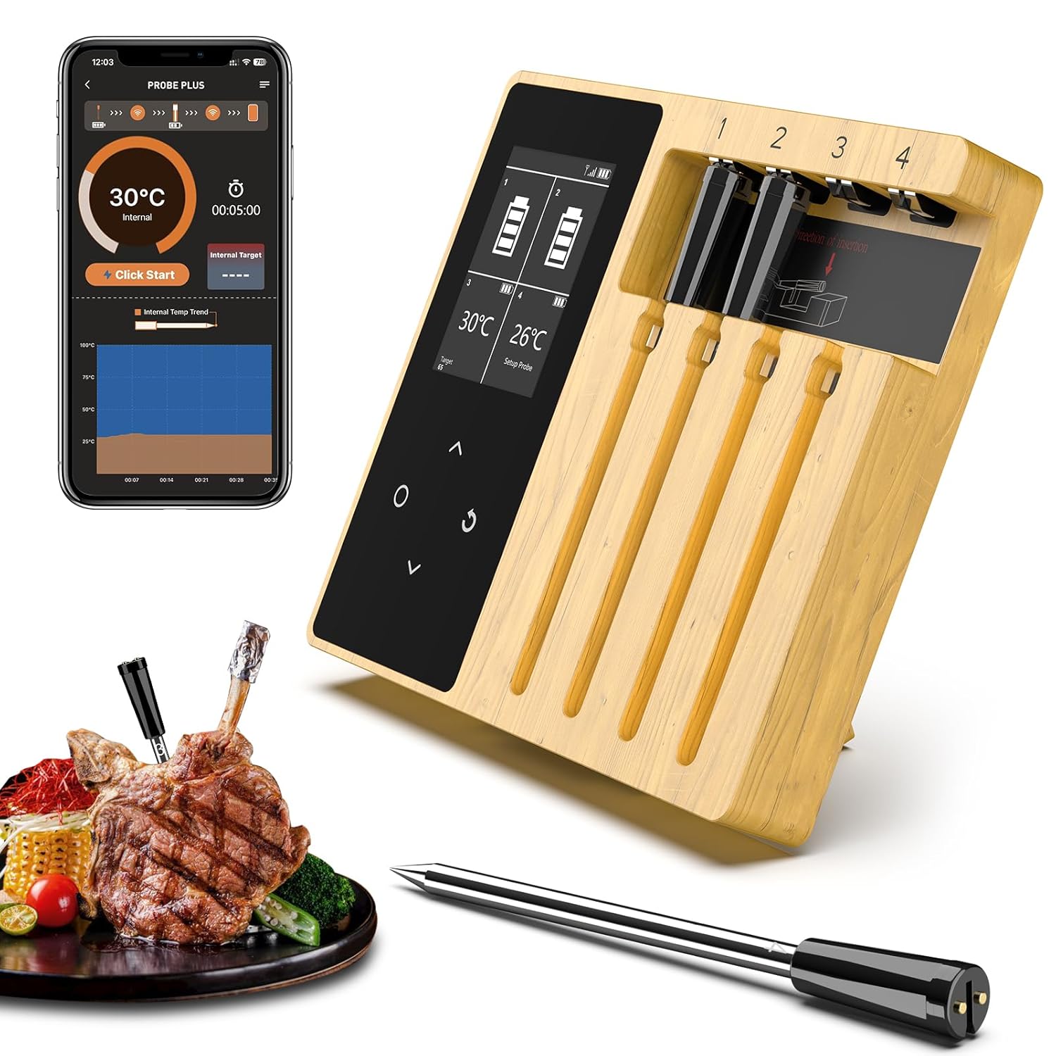 Smart Wireless Meat Thermometer by MOGUNDAM for BBQ Lovers