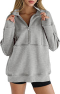 Women's Half Zip Fleece Stand Collar Thumb Hole Oversized Pullover