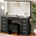 DWVO LED Vanity Set: Glass Top, 10 Drawers, 3 Color Modes