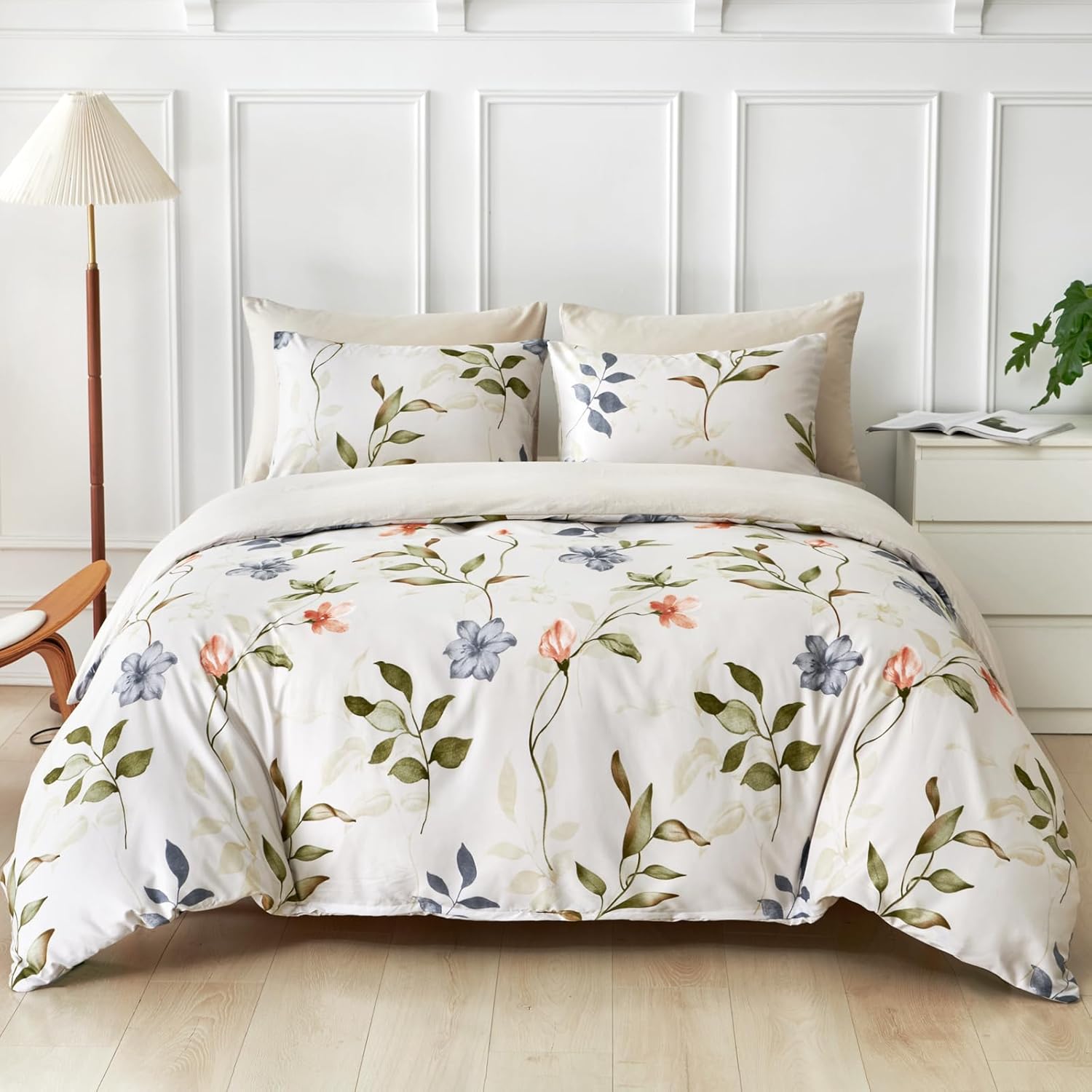 Lekesky King Size Duvet Cover Set with Floral Print Design