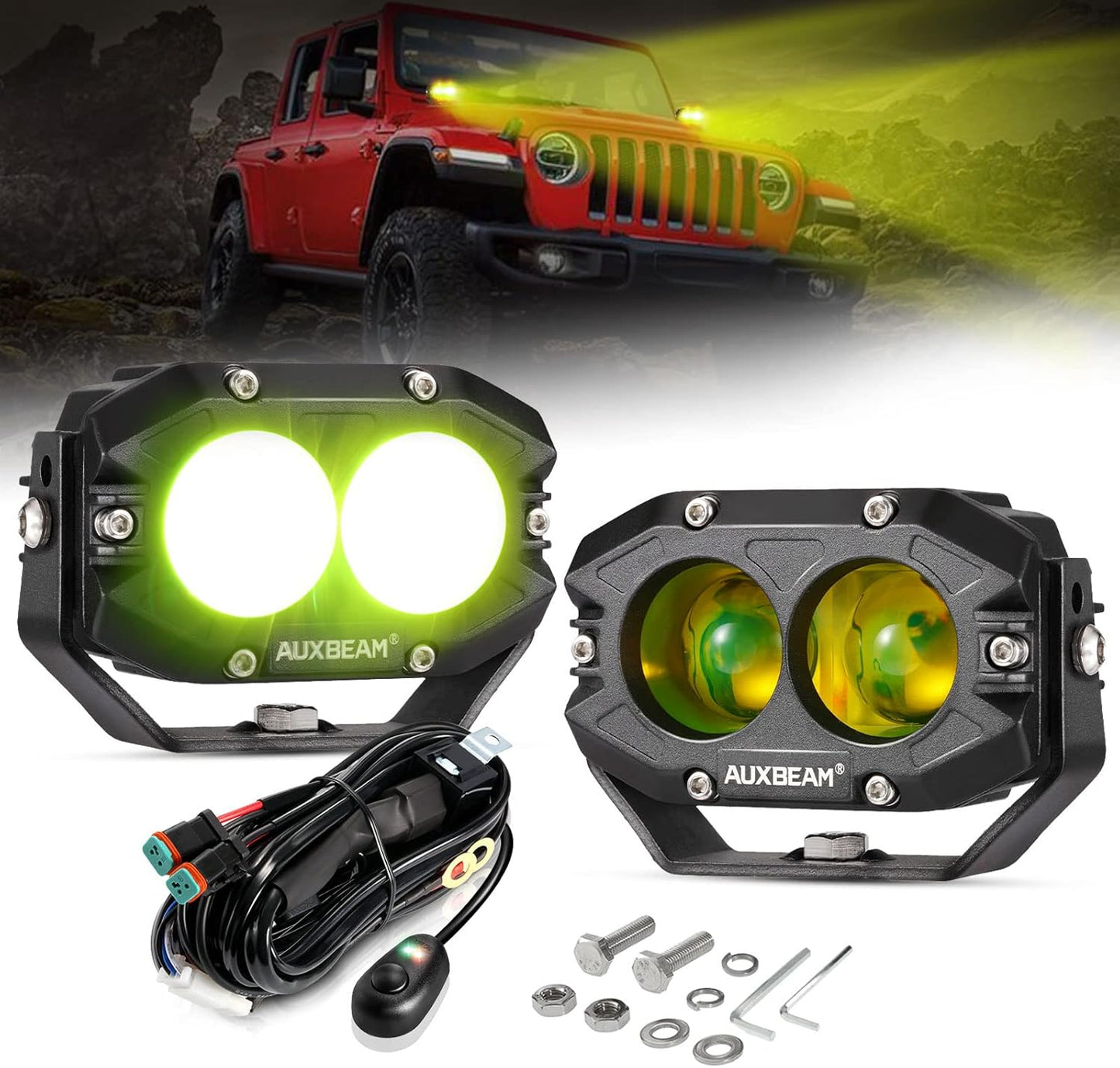 Auxbeam 4 Inch Amber Fog Light Pods for Offroad Vehicles and More