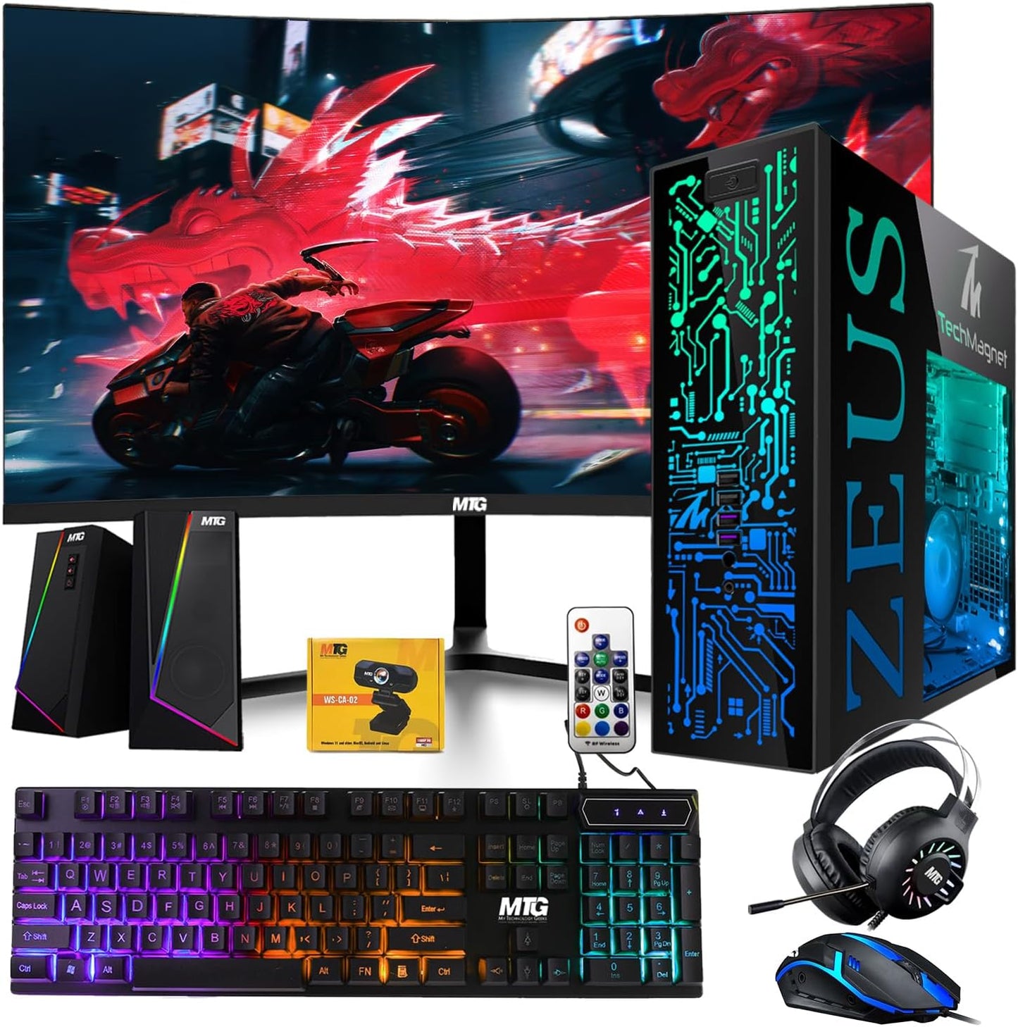 TechMagnet Gaming Desktop PC with 24 Inch Curved Monitor