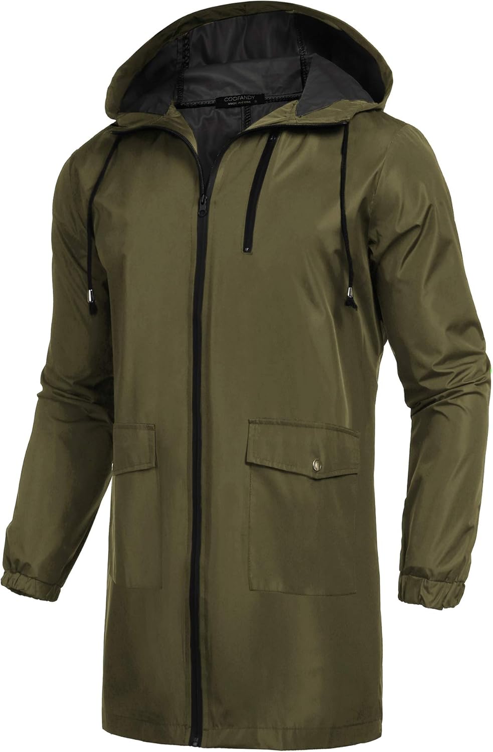 COOFANDY Men's Long Raincoat Waterproof Jacket for Outdoor Use