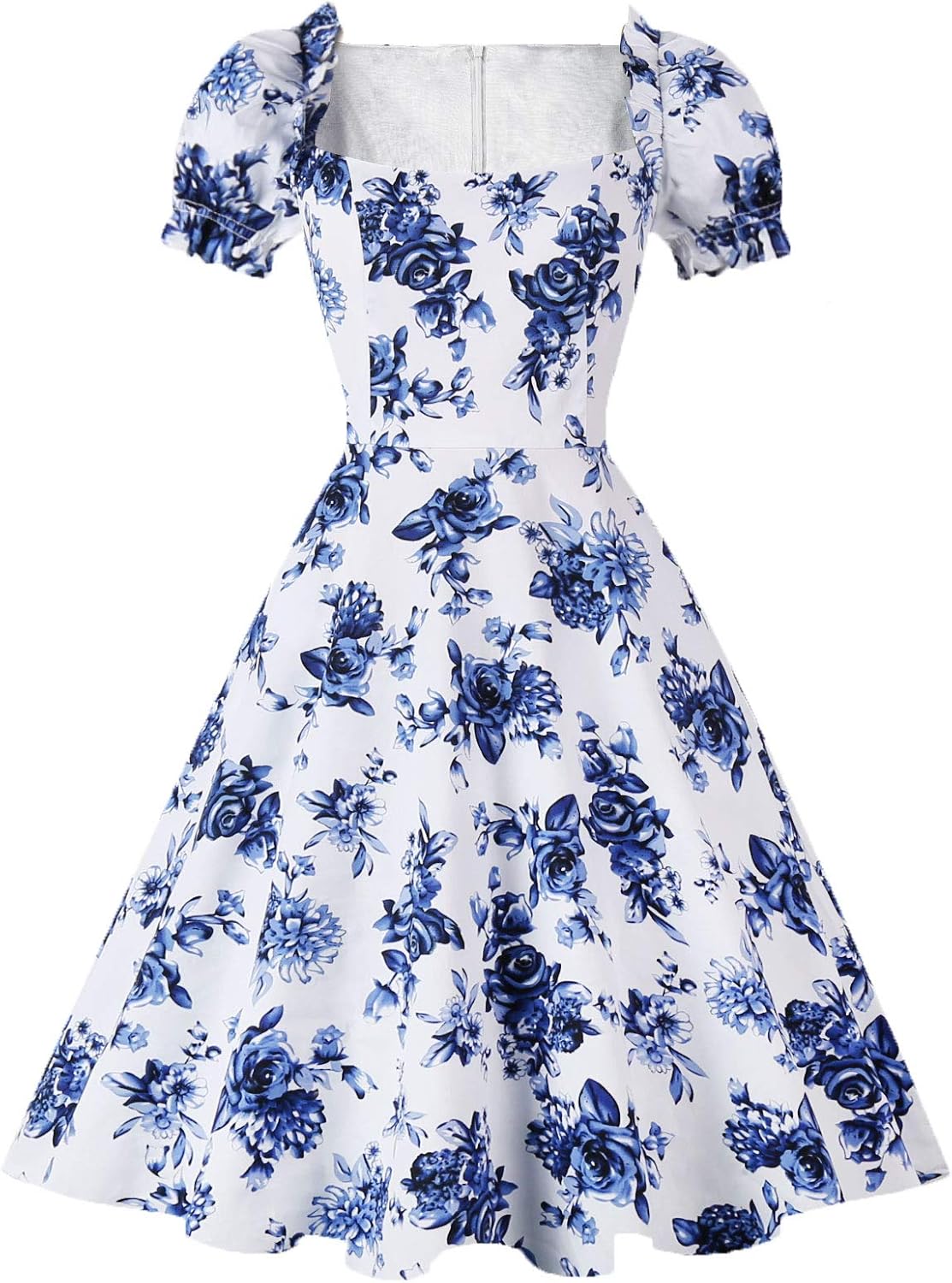 1950s Party Dresses for Women with Puff Short Sleeves and Pockets