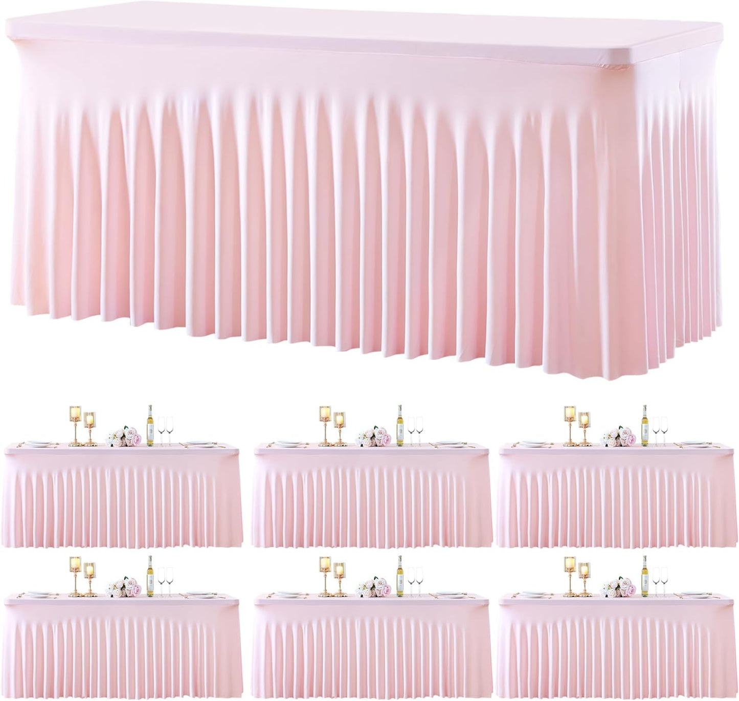 6 Pack Pink Fitted Table Cloth for 8ft Rectangle Tables