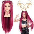Long Red Pink Anime Costume Wig 27.6in Ponytails - Heat Safe Style