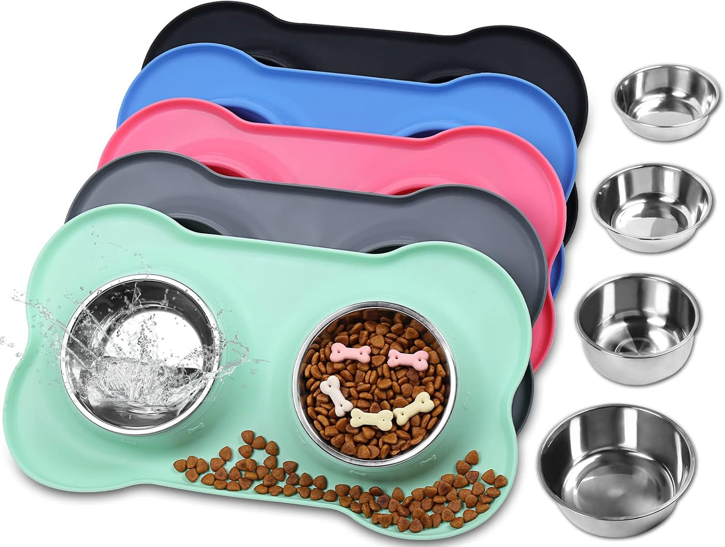 Non-Spill Stainless Steel Dog Bowls Set by VIVAGLORY