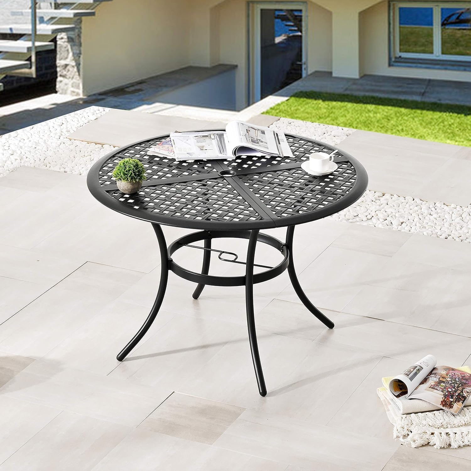42.1in Outdoor Patio Round Dining Table with Umbrella Hole