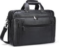 Masa Kawa Black Leather Briefcase for Men - Waterproof 16 in Laptop
