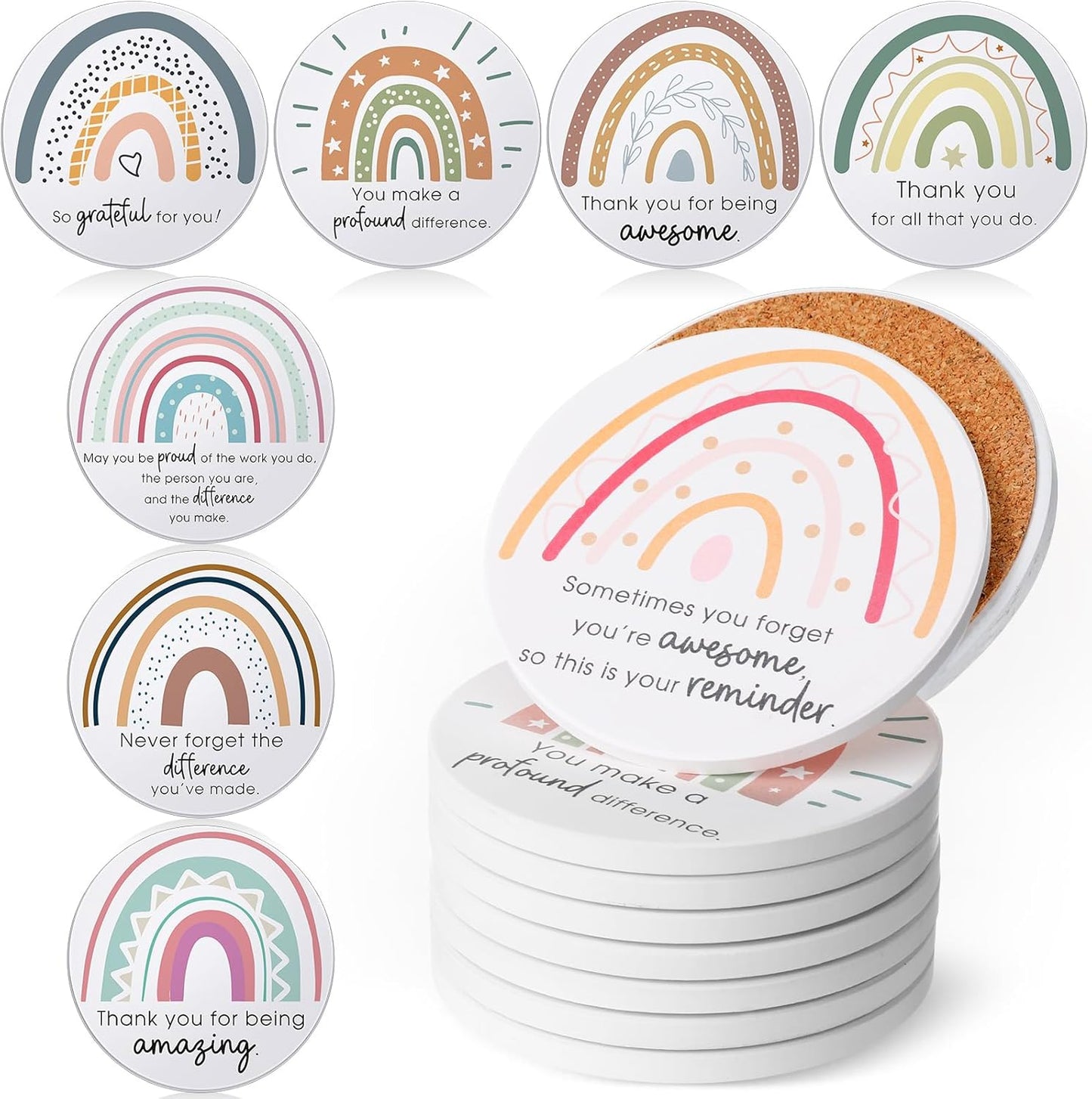 Set of 24 Thank You Appreciation Coasters for Drinks Gifts