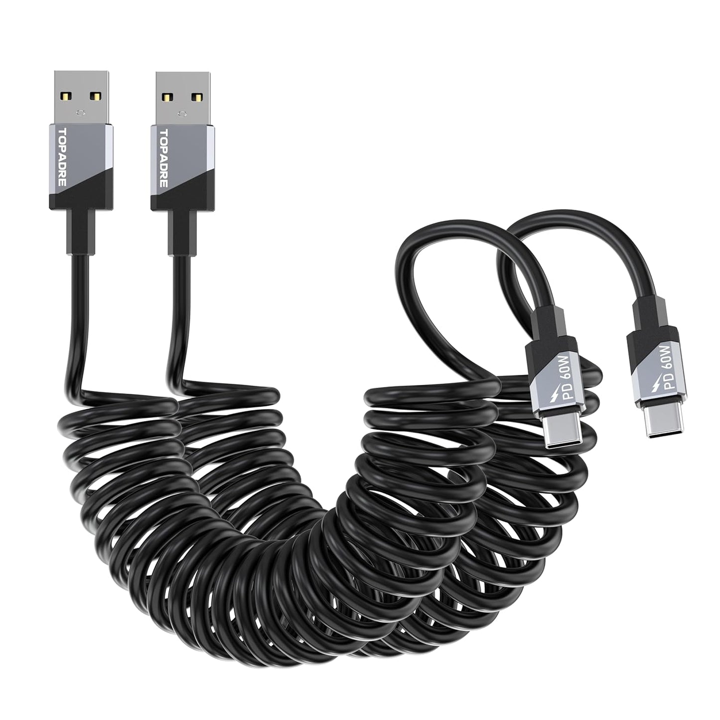 Fast Charge Coiled USB C Cable 2-Pack - Samsung & iPhone Compatible