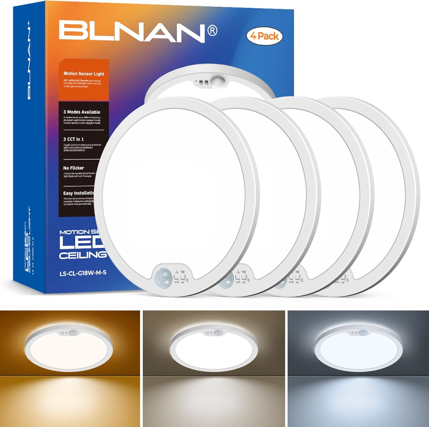 BLNAN Motion Sensor Ceiling Light: 3 Color Options & Easy Install