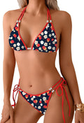 TASHEHE Women's Triangle String Bikini Set - Ribbed Coral Halter