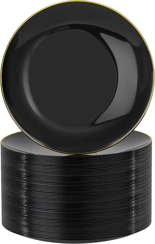 Nervure 100 Pieces Black Plastic Plates for Elegant Events