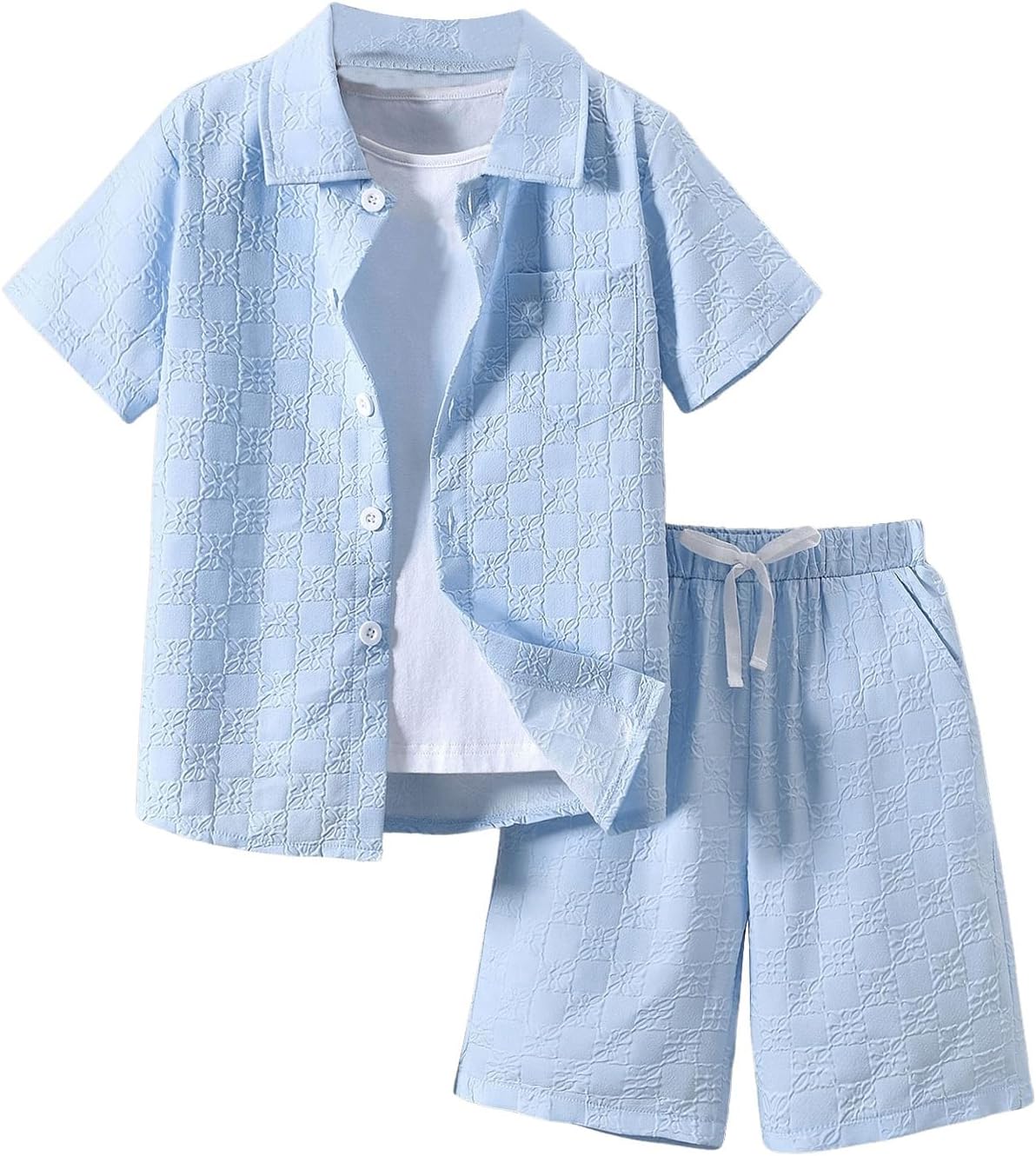 Boy's 2 Piece Beach Vacation Textured Linen Outfit for Summer