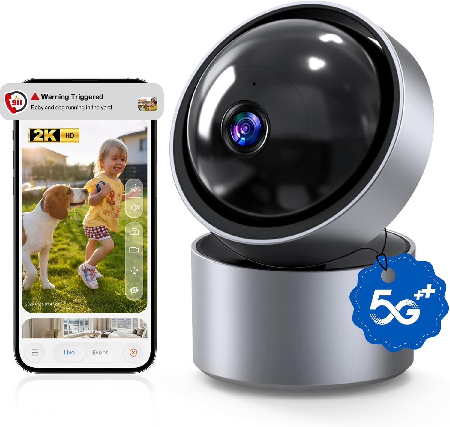 2K Smart Security Camera with AI Notifications for Home Safety