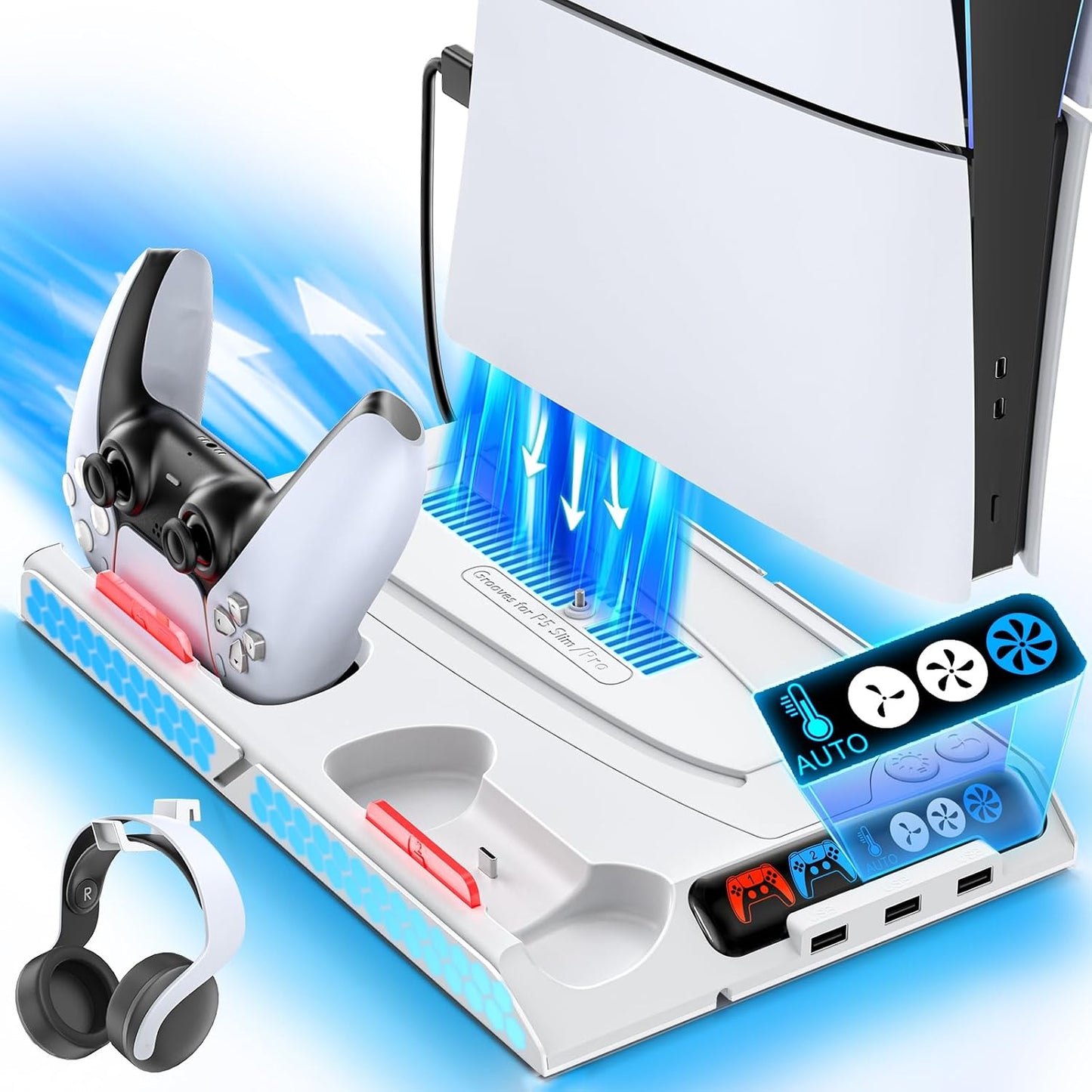 PS5 Cooling Dock with Dual Charger & LED Lights