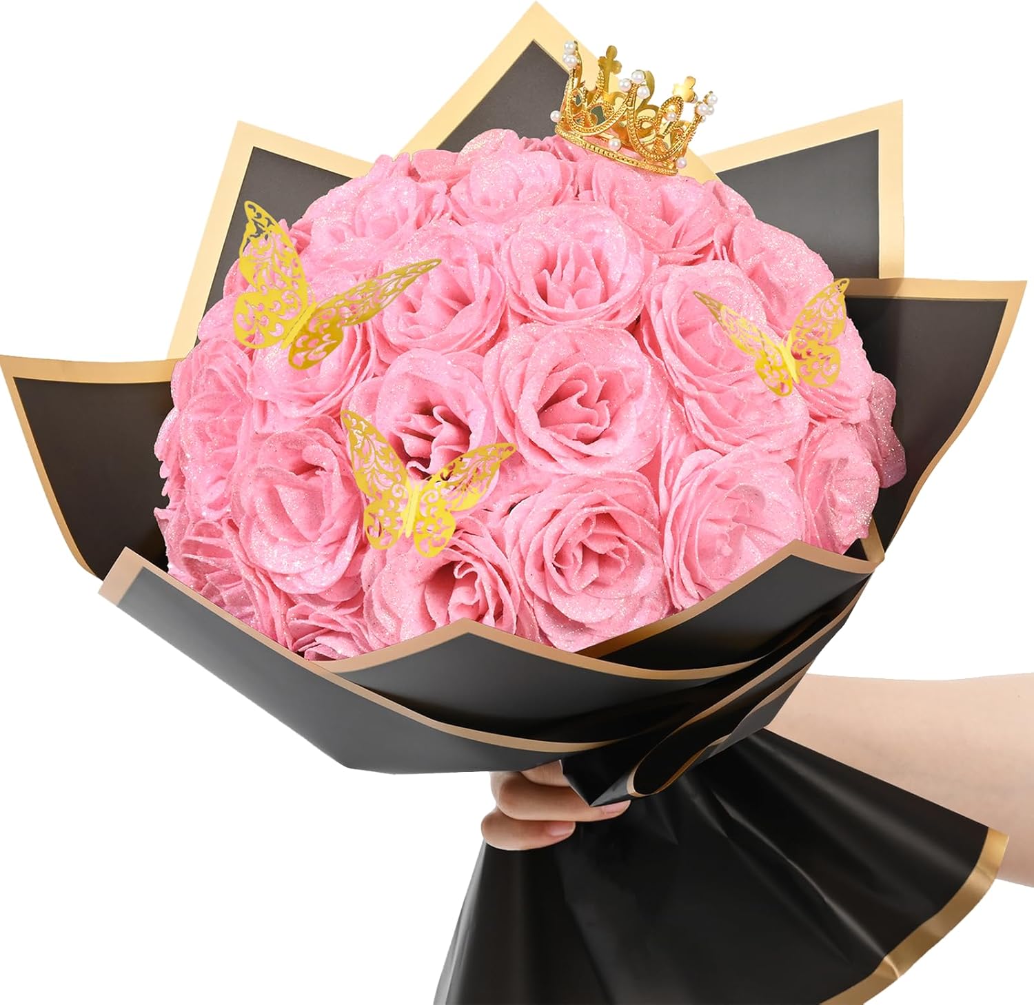 DIY Pink Glitter Roses Bouquet for Everlasting Memories