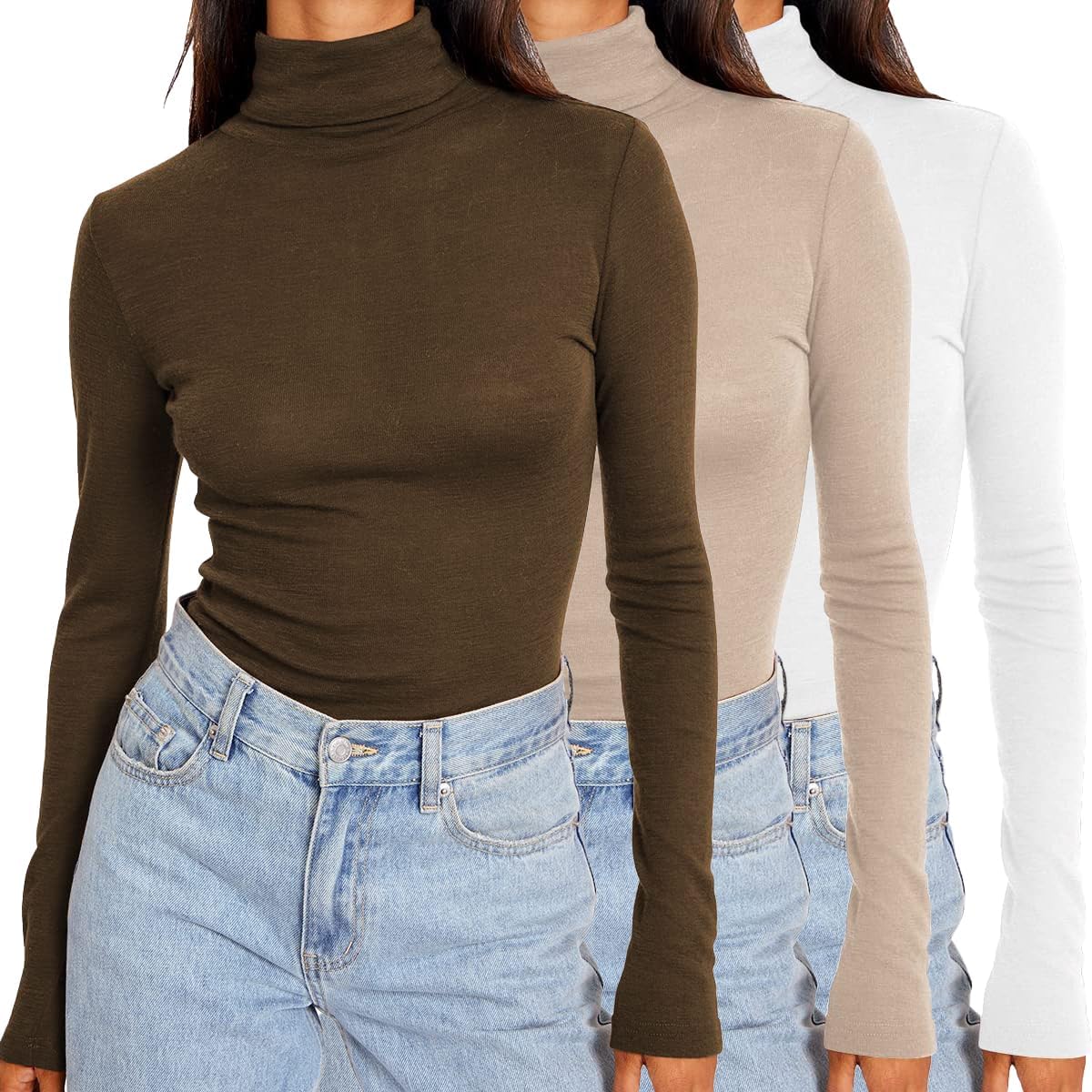 Womens 3 Piece Turtleneck Mock Neck Tops for Winter Comfort