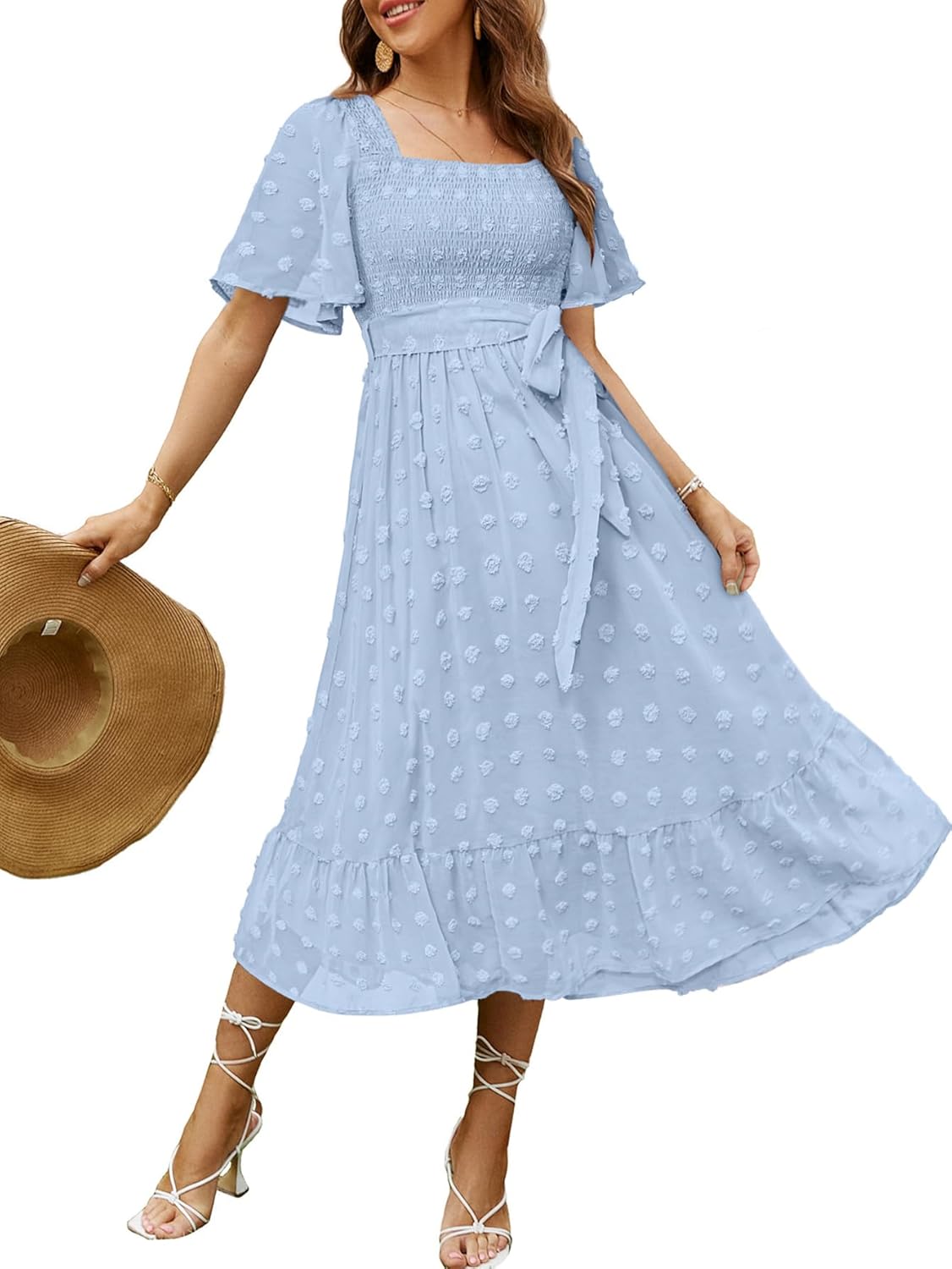 Amegoya Women's Boho Flowy Long Sleeve Floral Midi Dress