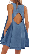 Women's Sleeveless Casual Denim Dress - Vintage Babydoll Jean Mini