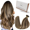 Hetto K Tip Hair Extensions 20 in Brown Highlights - Invisible Blend