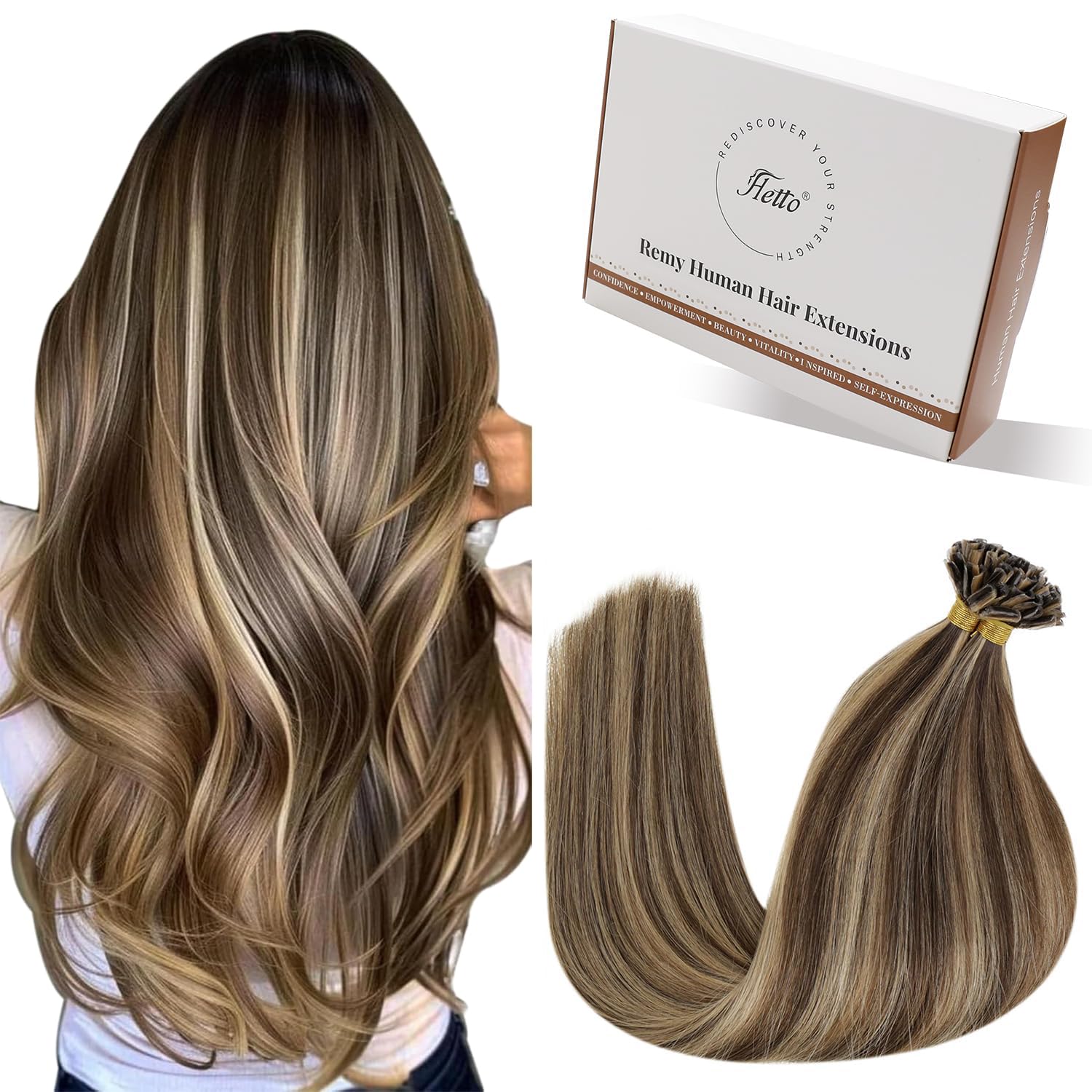 Hetto K Tip Hair Extensions for Natural Brown to Caramel Blend