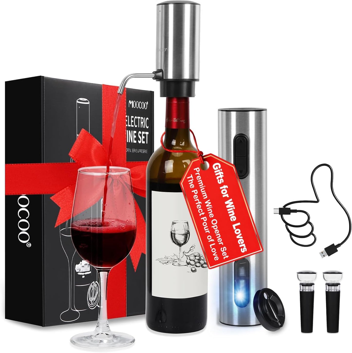 Electric Wine Opener Gift Set for Wine Lovers - Moocoo