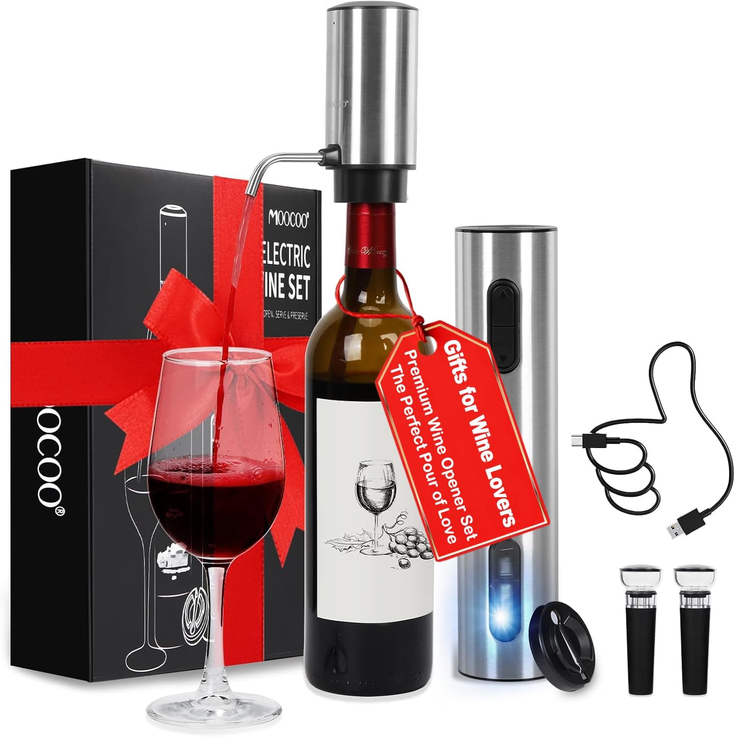 Electric Wine Opener Gift Set for Wine Lovers - Moocoo
