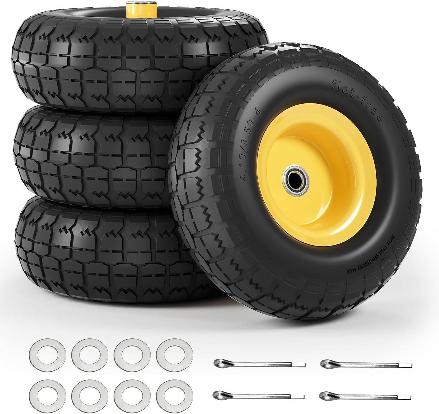 UPGRADED 4.10/3.50-4 Flat Free Tire and Wheel for Hand Trucks