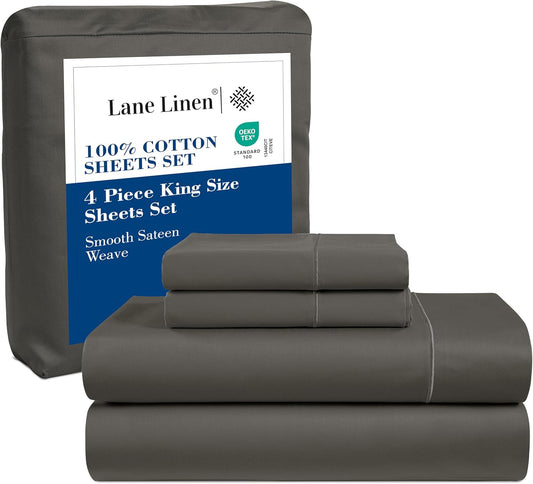 100% Cotton King Size Sheets Set by LANE LINEN for Comfort