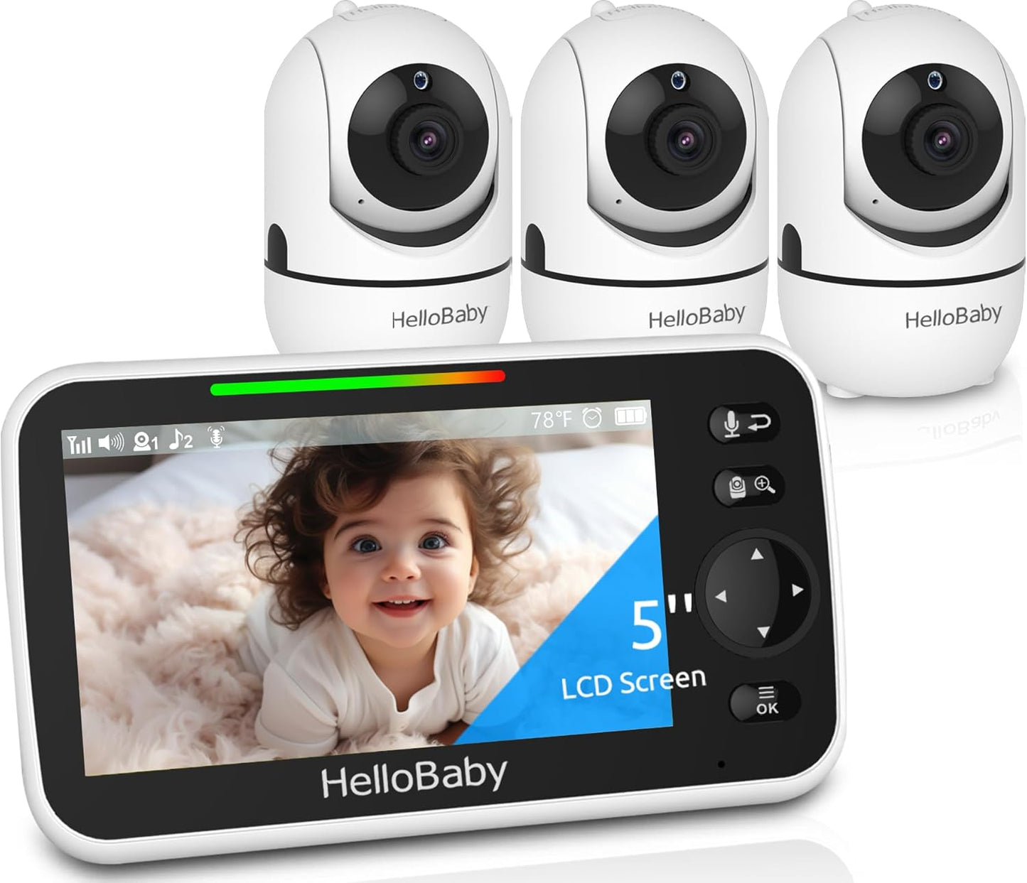 HelloBaby HB6550 5in Baby Monitor with 3 Cameras and Night Vision