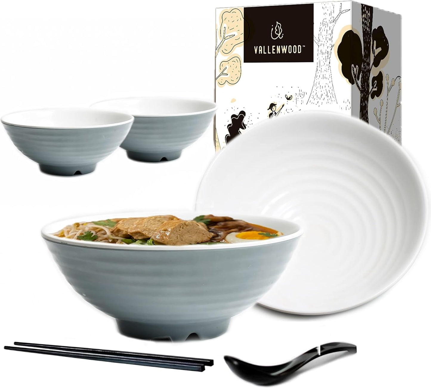 4 Ramen Bowls Set with Utensils for Authentic Asian Dining
