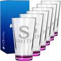 Personalized Beer Glasses Set of 6 Pink 16oz Pint Glasses - Custom