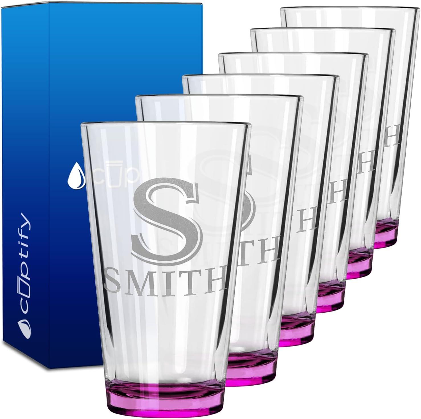 Personalized Beer Glasses Set of 6 Engraved 16oz Pint Glasses