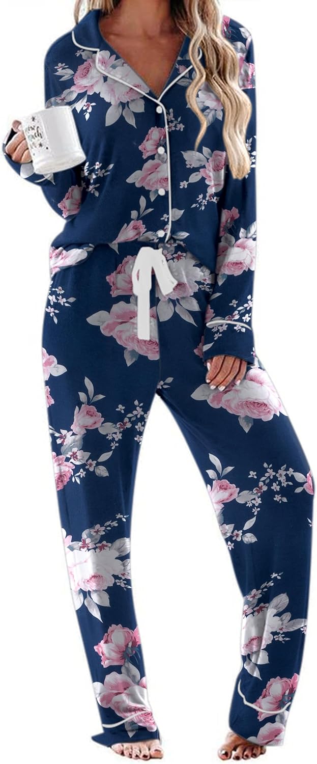 Ekouaer Women's Pajamas Long Sleeve Sleepwear Casual Set