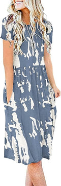 AUSELILY Women's Short Sleeve Pockets Floral Pleated Dress