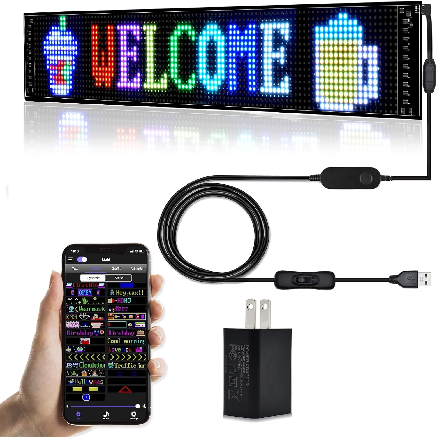 Programmable LED Sign for Business & Automotive Use with Bluetooth