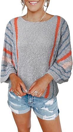 Dokotoo Womens Color Block Striped Lightweight Pullover Sweater