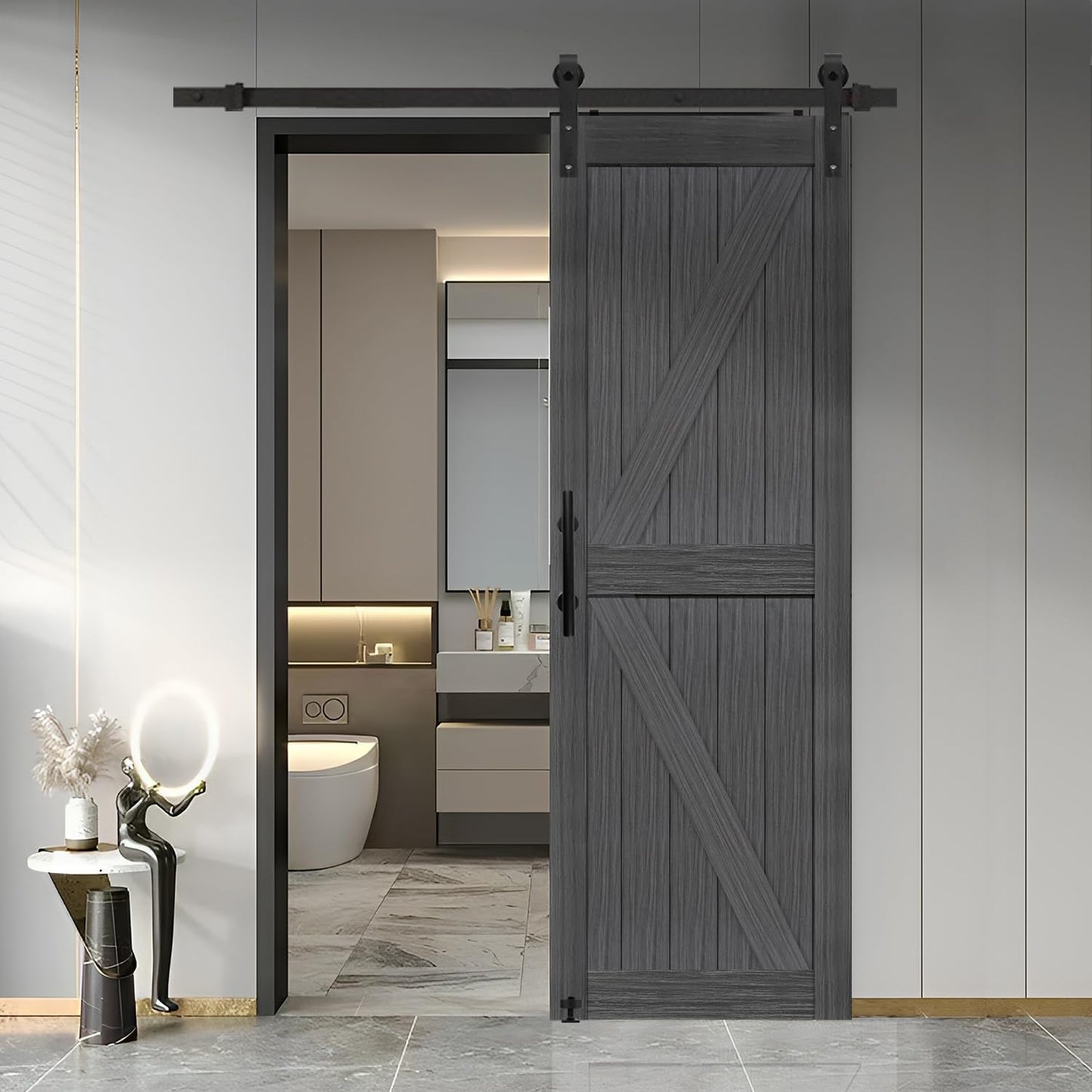 26in x 84in Deep Gray Barn Door with Sliding Hardware Kit