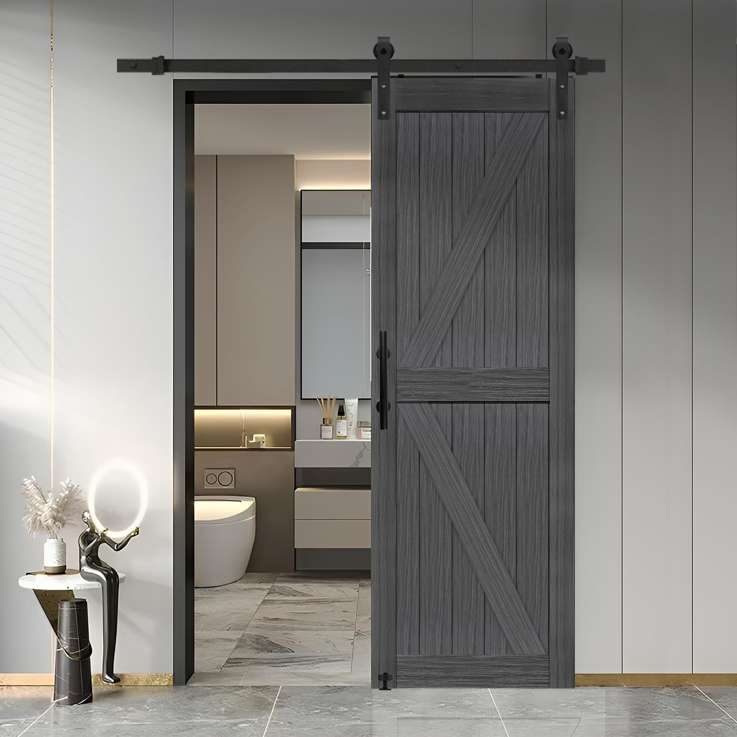 26in x 84in Deep Gray Barn Door with Sliding Hardware Kit
