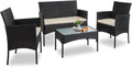 Black Beige 4 Piece Outdoor Wicker Patio Conversation Set - Versatile